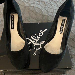 Black suede high heel Alice & Oliva heels